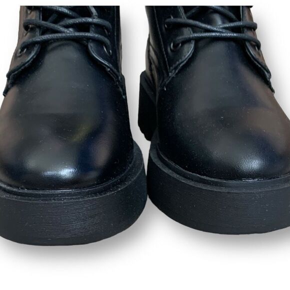 ASOS Design Ali Boots Black Wide Fit Chunky Lace Up  Ankle Buckle Detail 7 - Picture 9 of 12